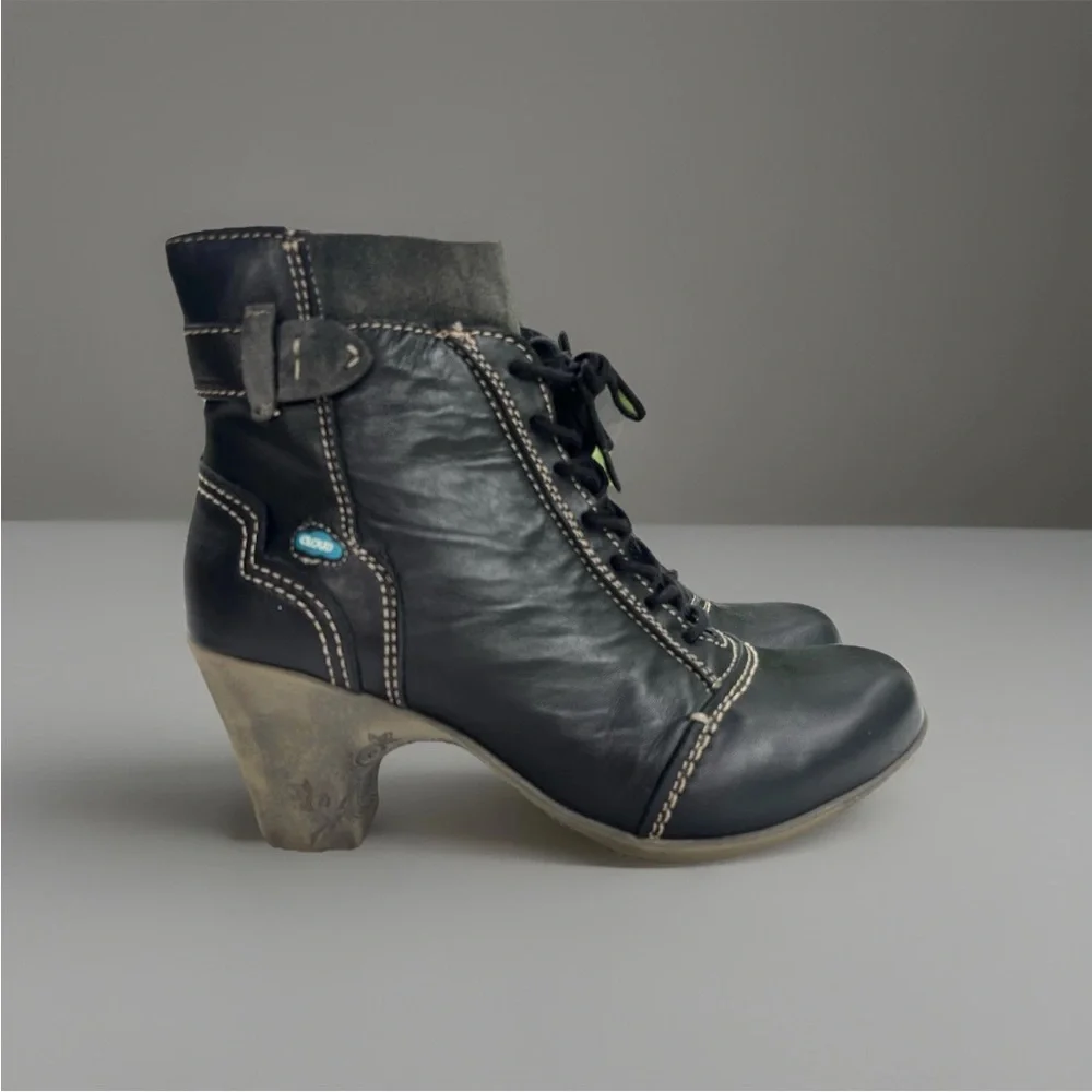 Cloud Footwear Black Leather Heeled Boots Size 38/7.5